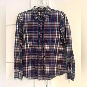 Brooks Brothers Blue and Red Striped Long Sleeve Button Down Ruffles Size 4